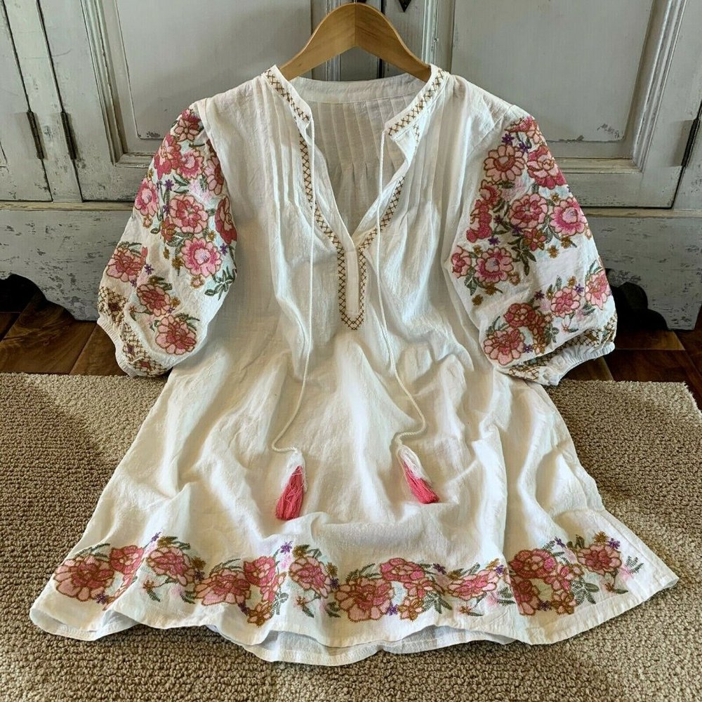 New Embroidered Bohemian Tassel Tunic Top Blouse